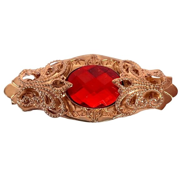 Butterfly Hair Barrette Clip VTG Ornate Red Faceted Faux Gemstone Updo Accessory - Picture 10 of 10